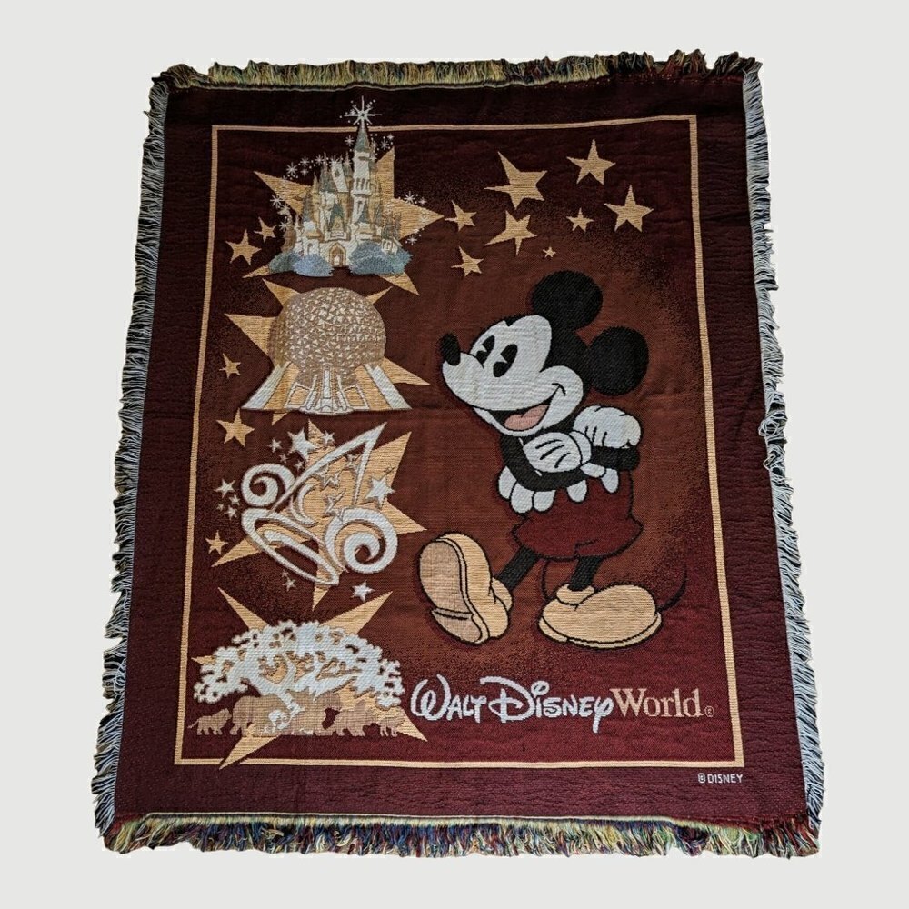 Mickey Mouse Walt Disney World Magic Kingdom Epcot Woven Throw Blanket Tapestry